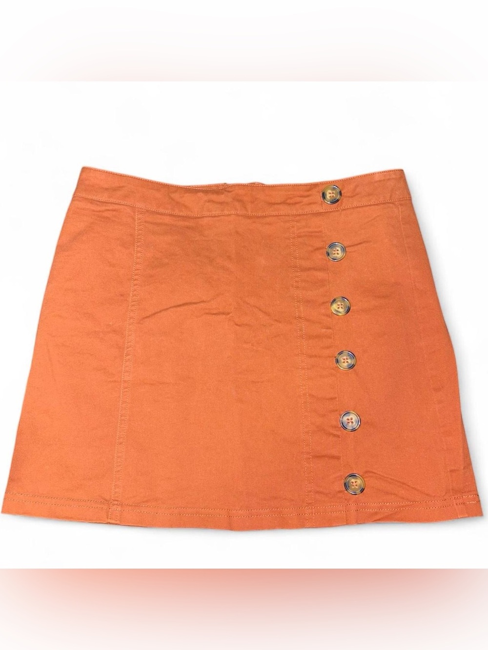 Chloe & Katie burnt orange mini skirt with button details